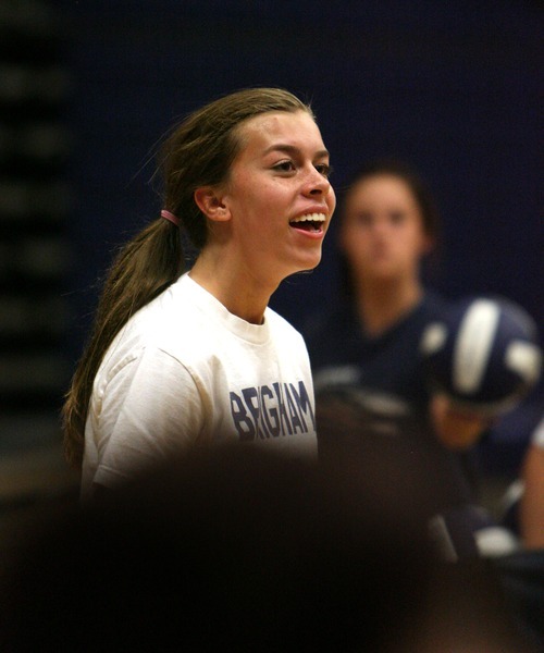 Steve Griffin  |  The Salt Lake Tribune
Waterford's Kelly Brunken smiles during practice. She is now playing without her scoliosis brace. After the doctors squeezed her together -- literally -- she ended up being 1.5 inches taller.