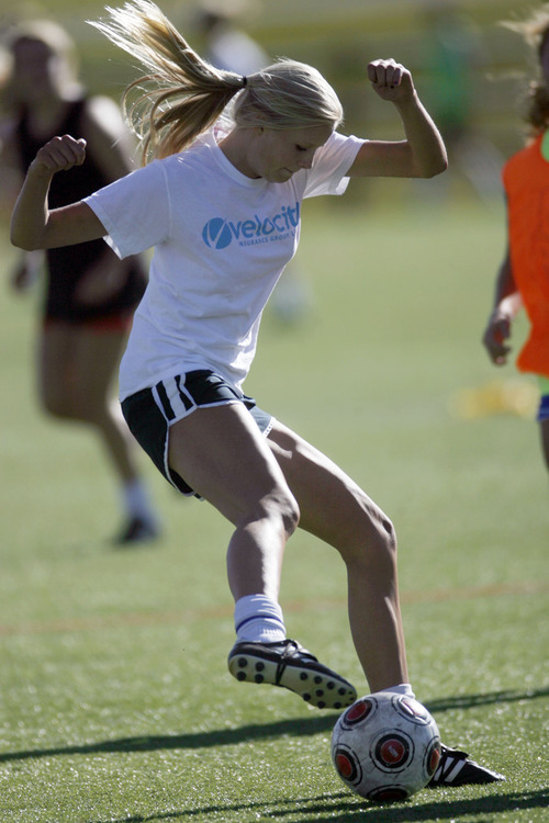 Francisco Kjolseth  |  The Salt Lake Tribune
Jessica Dancy of Park City practices with the team on the soccer fields next to the Park City Ice Arena on Monday. Park City started Region play 4-0 and is vying for a league title with two weeks remaining.