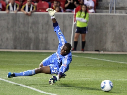 Chicago Fire goalkeeper Sean Johnson keeps a shot on goal wide during the first half against Real Salt Lake in Rio Tinto Stadium.
Stephen Holt/ Special to the Tribune