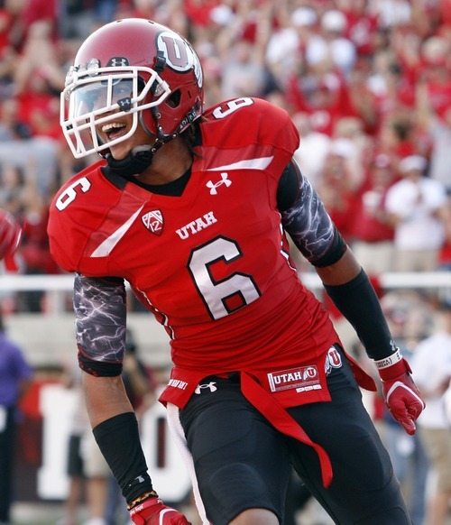 Rick Egan  | The Salt Lake Tribune 

Utah Utes wide receiver Dres Anderson (6) clebrates his touchdown,  in Pac-12 action, Utah vs. University of Washington, at Rice-Eccles stadium, Saturday, October 1, 2011.