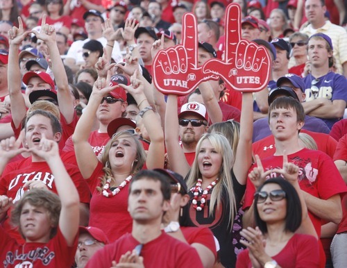 Rick Egan  | The Salt Lake Tribune 

Utah fans cheer on their team, in Pac-12 action, Utah vs. University of Washington, at Rice-Eccles stadium, Saturday, October 1, 2011.