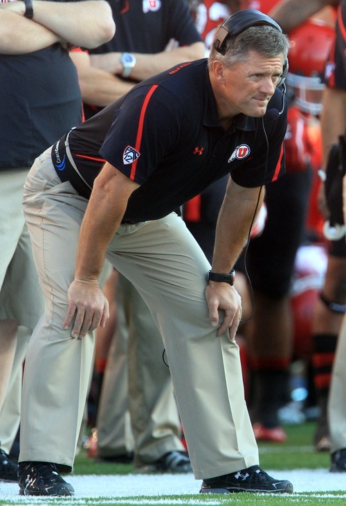 Rick Egan  | The Salt Lake Tribune 

Utah Kyle Whittingham concentrates on the game, in Pac-12 action, Utah vs. University of Washington, at Rice-Eccles stadium, Saturday, October 1, 2011.