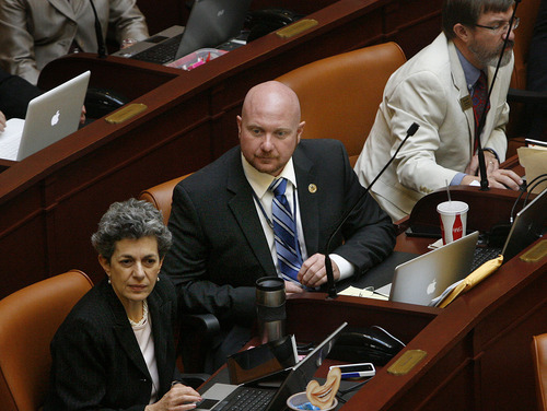 Scott Sommerdorf  |  The Salt Lake Tribune             
Rep. Brian Doughty (D-Salt Lake) in his seat in the Utah House of Representatives during a special session to consider redistricting, Monday, Oct. 3, 2011.