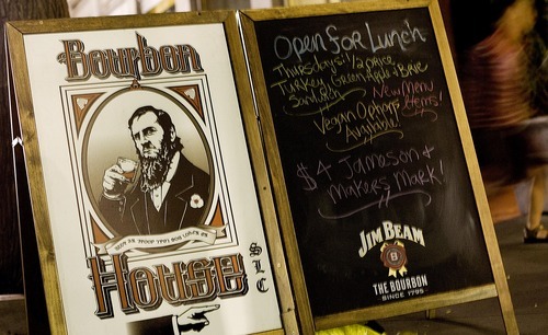 Djamila Grossman  |  The Salt Lake Tribune
A sign stands outside the entrance to the Bourbon House in downtown Salt Lake City.