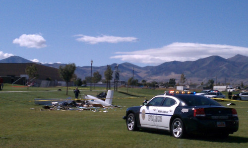 Cimaron Neugebauer | The Salt Lake Tribune
West Jordan police investigate a single-engine homemade plane crash Tuesday, Oct. 4, 2011. One man died at the scene and another was critically injured.