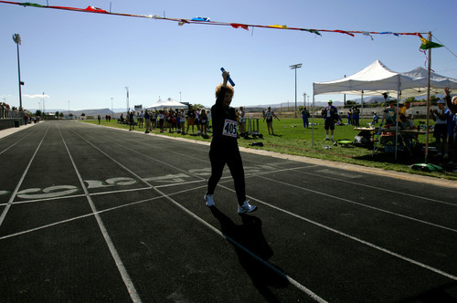 Tribune file photo
This year marks the 25th anniversary of the Huntsman World Senior Games. In this photo from the 2006 games, Verla Shippen Ball, 91, of Idaho Falls, Idaho, runs the final leg of the 4x100-meter relay race.
