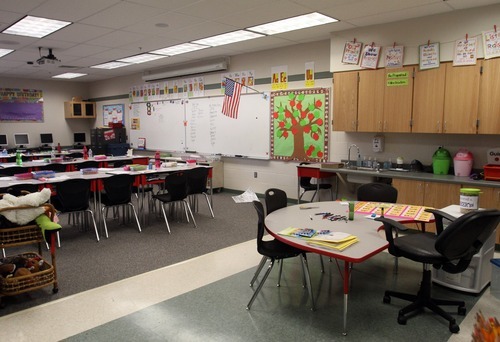 Rick Egan  | The Salt Lake Tribune
A peek inside an empty classroom at the new Elk Run Elementary in Magna.