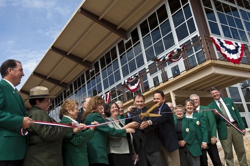 Chris Detrick  |  The Salt Lake Tribune
Gov. Gary R. Herbert and members of the Vernal Area Chamber of Commerce 