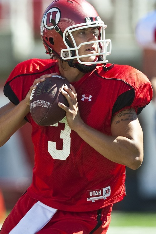 Chris Detrick  |  The Salt Lake Tribune
Utah Ute quarterback Jordan Wynn during a practice at Rice-Eccles Stadium in August.