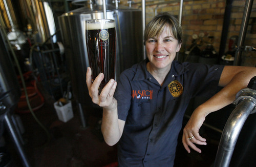Francisco Kjolseth  |  The Salt Lake Tribune

Jenny Talley, Salt Lake City's award-winning brewmaster at Squatters, shows off a glass of Organic Amber Ale in an environment she has become deeply familiar with over the past 20 years. Talley is one of the few female brewers in the U.S. Talley has excelled at brewing innovative beers.