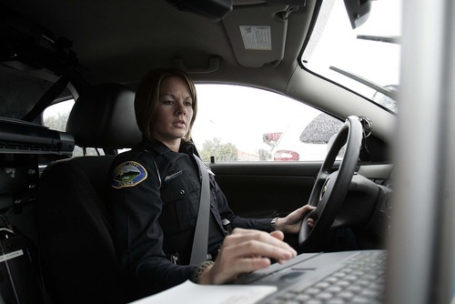 Trent Nelson  |  The Salt Lake Tribune
Officer Jessie Frampton patrolling in Sandy on Wednesday, Oct. 5, 2011.