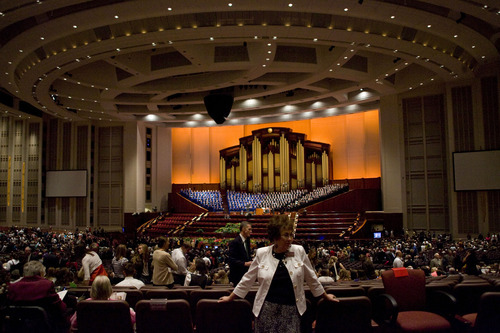 Jeremy Harmon  |  The Salt Lake Tribune

Crowds start to fill the Conference Center before the morning session of  the 181st Semiannual General Conference of The Church of Jesus Christ of Latter-day Saints in Salt Lake City on Saturday.