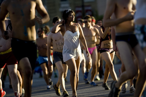 Djamila Grossman  |  The Salt Lake Tribune

The Utah Undie Run is a rally to encourage people in Utah to lighten up. Hundreds of people run in their underwear from the Gallivan Center to the Capitol in Salt Lake City, Utah, on Saturday, Sept. 24, 2011.