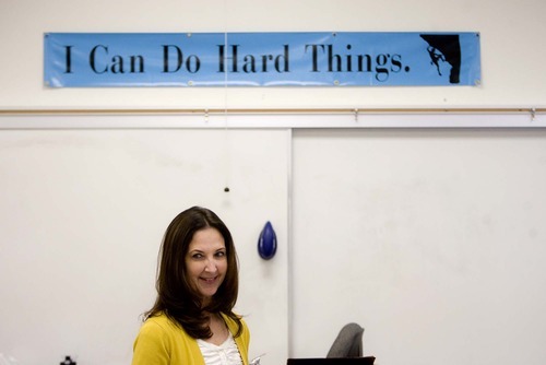 Trent Nelson  |  The Salt Lake Tribune
East High's Leigh VandenAkker is Utah's Teacher of the Year 2012. Her class motto is 