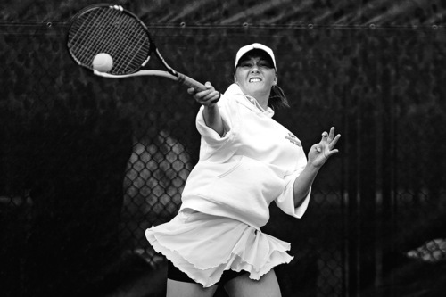 Chris Detrick  |  The Salt Lake Tribune
Skyline's Alyssa Evense competes during the 4A Girls' state tennis tournament at Liberty Park Saturday October 8, 2011. Erica Valimaki won 6-1, 6-2.