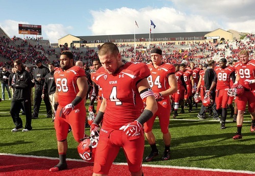 Trent Nelson  |  The Salt Lake Tribune
Utah players including LT Tuipulotu (58), Brian Blechen (4) and Cameron Taylor (84) walk off the field following the home loss to Arizona State on Oct. 8, 2011.