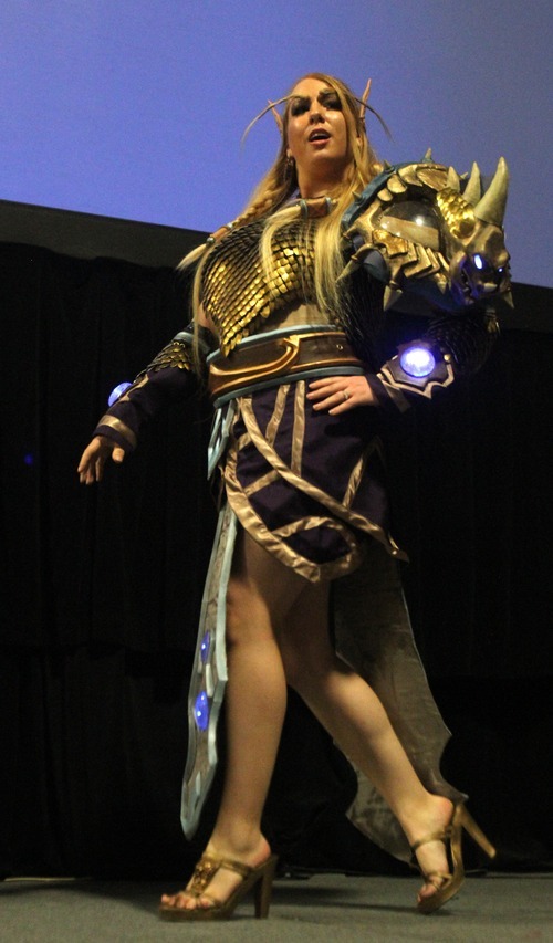 Rick Egan  | The Salt Lake Tribune 

Chrissy Albertson performs as Winged Warrior from the World of Warcraft, the in the Cosplay competition, at the Geex convention, at the South Towne Expo Center, Saturday, October 15, 2011. The GEEX convention is a two-day convention sponsored by MediaOne that's about video games and geek culture.