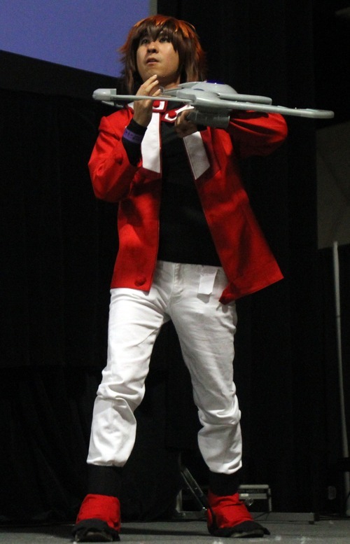 Rick Egan  | The Salt Lake Tribune 

Chris Lin performs as Jaden Yuki, in the Cosplay competition, at the Geex convention, at the South Towne Expo Center, Saturday, October 15, 2011. The GEEX convention is a two-day convention sponsored by MediaOne that's about video games and geek culture.
