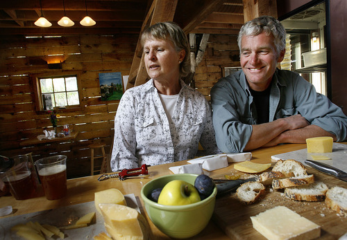 Scott Sommerdorf  |  The Salt Lake Tribune             
Rockhill Cheese Creamery owners Jennifer Hines and Pete Schropp during a cheese tasting at the creamery on Thursday. Rockhill has been honored by the National Trust for Historic Preservation, and is one of only a few places in Utah to earn this prestigious award.