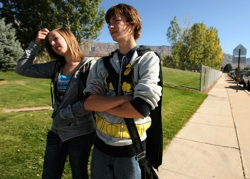 Leah Hogsten | The Salt Lake Tribune 
Weber High sophomores Cyndal Davidson and Kyle Merkley talk about their missing classmate Alexis Rasmussen on Wednesday, Oct. 19 2011  Police have located a grave site in Morgan County that may have contained the remains of the missing 16-year-old.