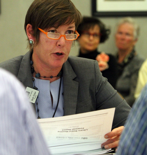 Rick Egan  | The Salt Lake Tribune 
Library Director Beth Elder, under fire from some quarters amid a staff revolt, comments during the Salt Lake City Library Board meeting at the Anderson-Foothill Branch Library on Thursday.