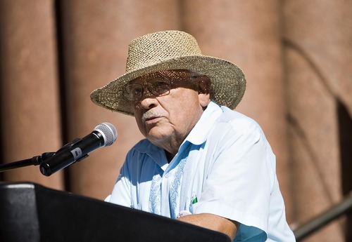 Djamila Grossman  |  The Salt Lake Tribune

Archie Archuleta speaks during a protest against the HB497 immigration bill at the City County Building in Salt Lake City, Utah, on Saturday, Sept. 22, 2011.