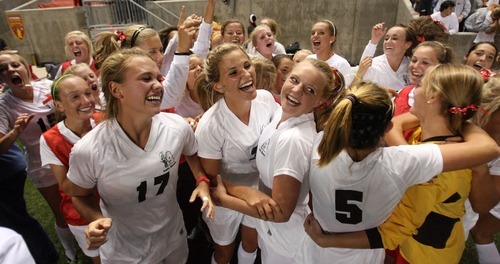 Steve Griffin  |  The Salt Lake Tribune


Alta players celebrate during the girl's 5A championship soccer game between Alta and Viewmont at Rio Tinto Stadium in Sandy, Utah Friday, October 21, 2011. Alta defeated VIewmont 1-0.