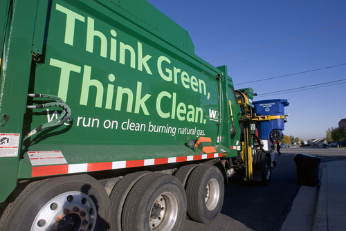 Al Hartmann  |  The Salt Lake Tribune

This Waste Management garbage truck runs on compressed natural gas, which reduces carbon emissions emitted by heavy-duty vehicles by up to 80 percent.