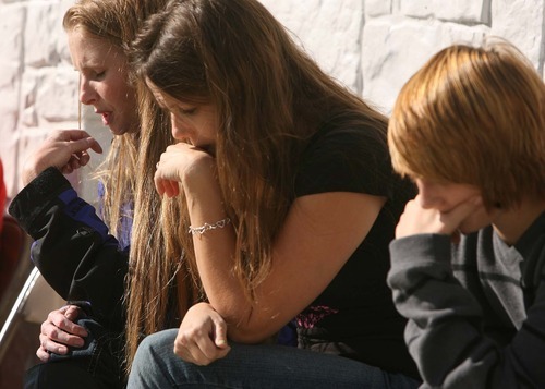 Leah Hogsten | The Salt Lake Tribune 
Dawn Miera, left, her sister Deidre Axelsen and Miera's son Seth Rasmussen attend a press conference Wednesday, Oct. 26, 2011, to honor the memory of slain 16-year-old Alexis Rasmussen.