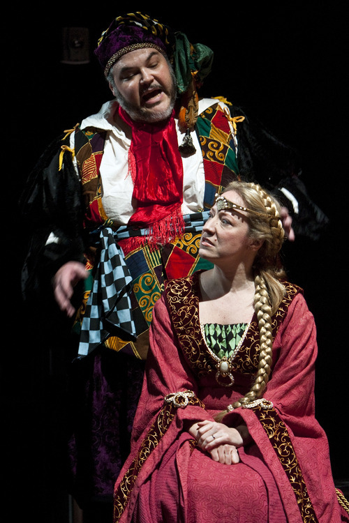 Chris Detrick  |  The Salt Lake Tribune
Plan-B Theatre Company's Jason Tatom (Fool) and April Fossen (Gertrude) in 