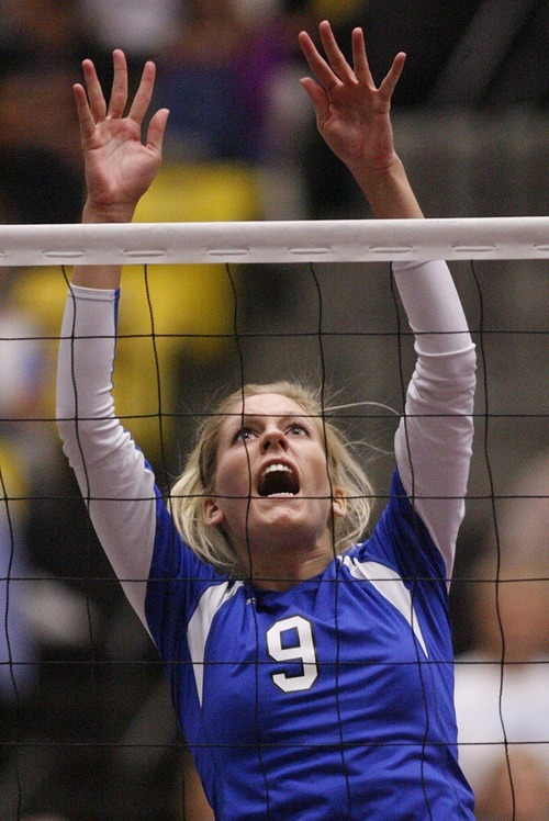 Trent Nelson  |  The Salt Lake Tribune
Richfield's Carly Jorgensen. Richfield vs. San Juan high school volleyball, 2A State Championship at Utah Valley University in Orem, UT on Saturday, October 29, 2011.