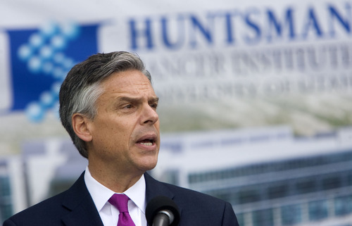 Al Hartmann  |  The Salt Lake Tribune
Jon Huntsman speaks at the dedication of the Huntsman Cancer Institute Hospital expansion last week. The former Utah governor said Monday that he and his wife, Mary Kaye, purchased the condo in the new City Creek Center development because they wanted a home back in the Beehive State.