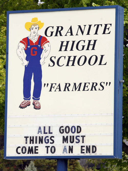 Leah Hogsten | Tribune file photo
Granite High's school sign reflected a sense of sadness when the high school was closed in 2009. But it may come back to life if South Salt Lake voters approve a $25 million bond to buy the buildings and surrounding property from Granite School District.
