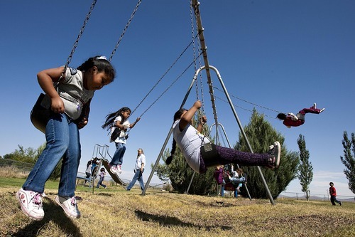 Djamila Grossman | The Salt Lake Tribune

Raenee Bishop-Moon and other children play during a break at school in Ibapah, Utah, on Friday, Sept. 9, 2011.