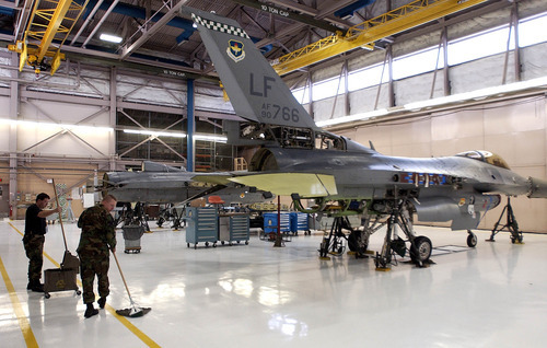 Tribune file photo
The 649 Combat Lagistics Support Squadron keeps the F-16 repair hangar clean at Hill Air Force Base.