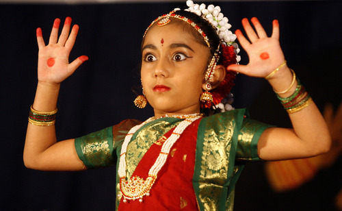 Rick Egan  | The Salt Lake Tribune 

Meghana Avasarala dances during the Divya School of Dance's first annual recital, at the Sri Sri Radha Krishna Temple in Salt Lake City, Saturday, Oct. 29, 2011.