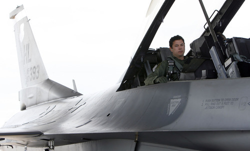 Francisco Kjolseth  |  The Salt Lake Tribune
Congressman Jason Chaffetz waits for a ride of a lifetime on Saturday for an up-close look at how the F-16 aircraft at Hill Air Force base and its reservists support joint combat operations to protect soldiers on the ground in deployed regions. Congressman Chaffetz flew with the 419th Fight Wing, made up of more than 1,100 personnel, and is Utah's only Air Force Reserve unit.