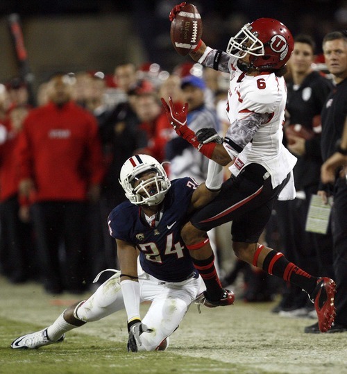 Trent Nelson  |  The Salt Lake Tribune
Arizona's Trevin Wade was called for pass interference on Utah's Dres Anderson during the second half as Utah faces Arizona, college football at Arizona Stadium in Tucson, Arizona, Saturday, November 5, 2011.