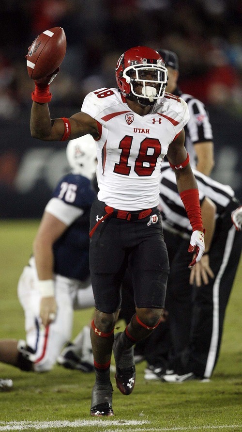 Trent Nelson  |  The Salt Lake Tribune
Utah's Eric Rowe celebrates a fumble recovery during the second half as Utah faces Arizona, college football at Arizona Stadium in Tucson, Arizona, Saturday, November 5, 2011.