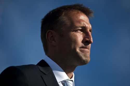 Chris Detrick  |  The Salt Lake Tribune 
Real Salt Lake coach Jason Kreis speaks during a kickoff event to celebrate the future site of the Salt Lake Regional Athletic Complex at 2199 North and 1912 West Friday November 5, 2010.