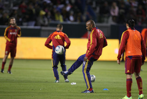 Kim Raff |  The Salt Lake Tribune
Real Salt Lake player Omar Gonzalez warms up with his teammates  before playing the Los Angeles Galaxy during the Western Conference Championship at The Home Depot Center in Carson, CA on Sunday, November 6, 2011.