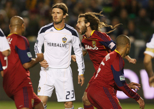 Kim Raff |  The Salt Lake Tribune
Real Salt Lake celebrates a goal against  LA Galaxy during the Western Conference Championship at The Home Depot Center in Carson, CA on Sunday, November 6, 2011.