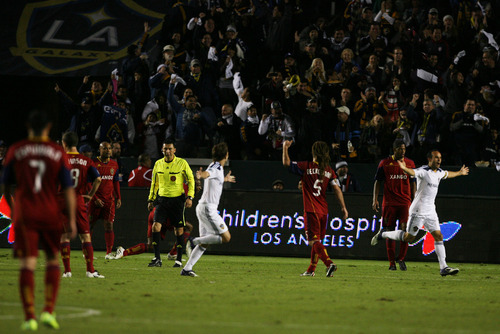 Kim Raff |  The Salt Lake Tribune
Real Salt Lake reacts to LA Galaxy scoring a goal in the second half making the score 3-1 during the Western Conference Championship at The Home Depot Center in Carson, CA on Sunday, November 6, 2011.