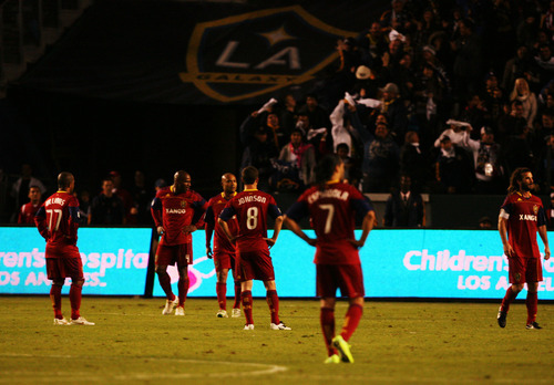 Kim Raff |  The Salt Lake Tribune
Real Salt Lake reacts to LA Galaxy scoring a goal in the second half making the score 3-1 during the Western Conference Championship at The Home Depot Center in Carson, CA on Sunday, November 6, 2011.