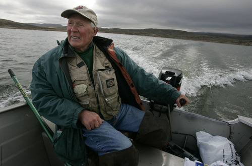 Jim Urquhart  |  The Salt Lake Tribune
Dick Taylor of Holladay navigates the shallow bays in 2009 at Strawberry Reservoir outside Heber. As the surface water cools in the fall, bass fishing techniques can be employed with success to fish the shallows.