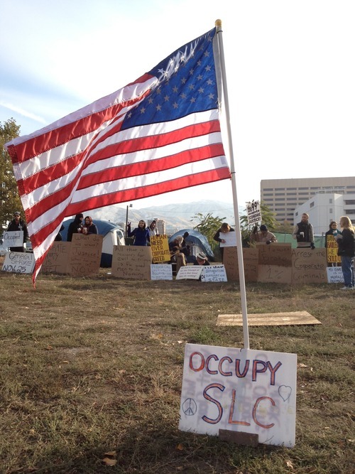 Francisco Kjolseth | The Salt Lake Tribune
Protesters at the Occupy SLC site on State Street on Tuesday morning.