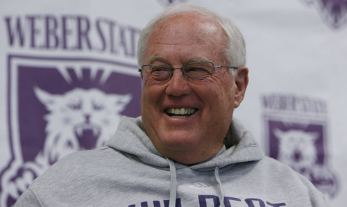 Francisco Kjolseth  |  The Salt Lake Tribune
Long-time football coach Ron McBride announced his retirement on Tuesday, Nov. 8, 2011, at Stewart Stadium at Weber State University. McBride is closing out his seventh season with Weber State and also coached 13 years at University of Utah.