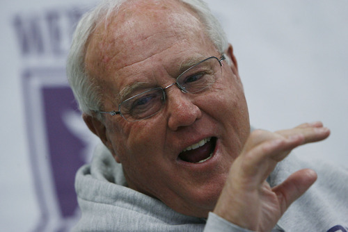 Francisco Kjolseth  |  The Salt Lake Tribune
Long-time football coach Ron McBride announced his retirement on Tuesday, Nov. 8, 2011, at Stewart Stadium at Weber State University. McBride is closing out his seventh season with Weber State and also coached 13 years at University of Utah.