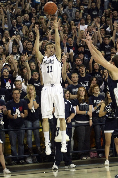 Chris Detrick  |  The Salt Lake Tribune
Utah State Aggies guard/forward Adam Thoseby (11) shoots the ball during the first half of the game at the Dee Glen Smith Spectrum Friday November 11, 2011. Utah State won the game 69-62.