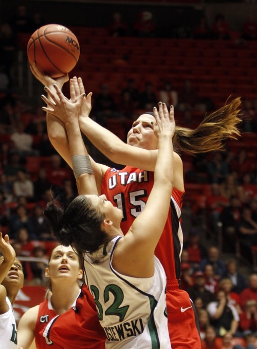 Rick Egan | Tribune file photo
Michelle Plouffe averaged 13.7 points per game last season as she led Utah to a spot in the NCAA Tournament, where the Utes' season ended with a 67-54 loss to Notre Dame.